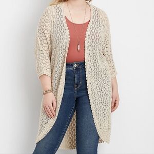 NWT Maurices Boho Beige Crochet Duster - Size 3